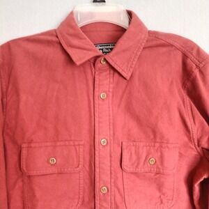Abercrombie & Fitch Men's Flannel‎ Medium Shirt Solid Red Button Up Workwear